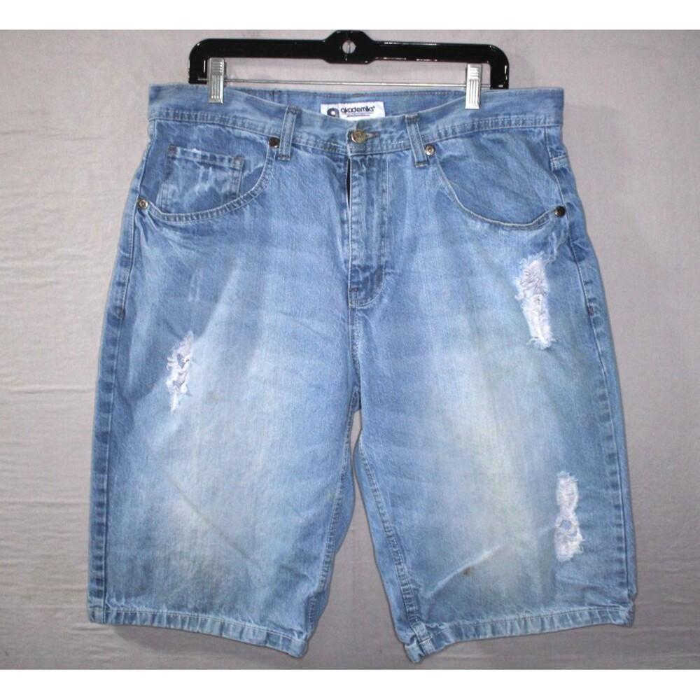 Vintage Akademiks Denim Shorts Men’s Size 36 Distressed Y2K Baggy Grunge Logo